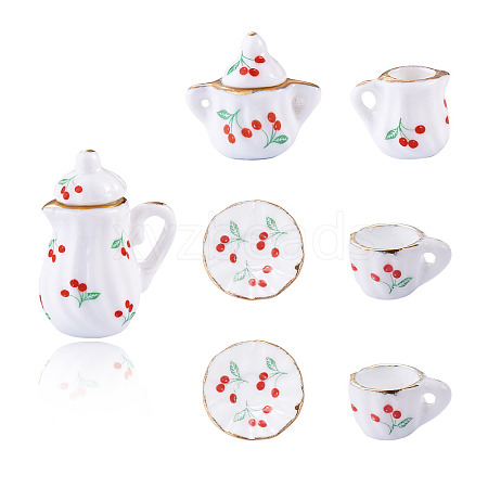 Cherry Pattern Mini Ceramic Tea Sets AJEW-TA0003-48-1