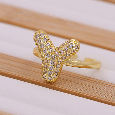 Brass Micro Pave Clear Cubic Zirconia Initial Cuff Rings FS-WGB210B-25-1