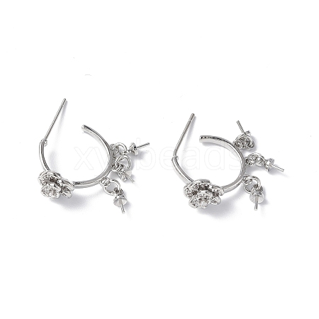 Brass Clear Cubic Zirconia Stud Earring Findings KK-B063-23P-1