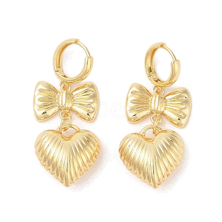 Bowknot with Heart Brass Hoop Earrings for Women EJEW-S231-04G-02-1