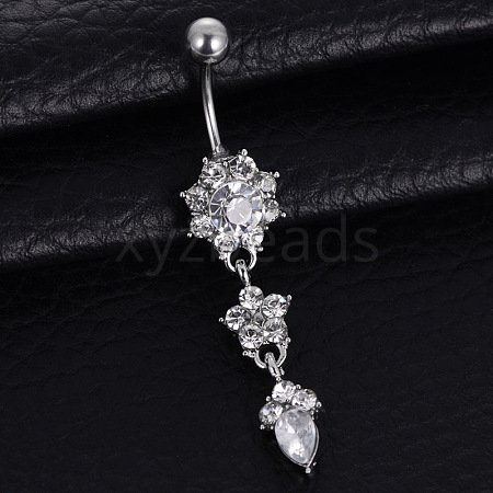 Piercing Jewelry Alloy Rhinestone Split Flower Navel Ring Belly Rings WG05686-01-1