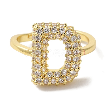 Rack Plating Letter Brass Micro Pave Clear Cubic Zirconia Adjustable Rings for Women KK-S391-03G-D-1