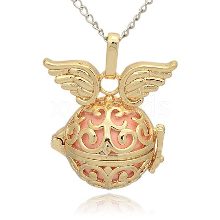 Golden Tone Brass Hollow Round Cage Pendants KK-J233-07G-1