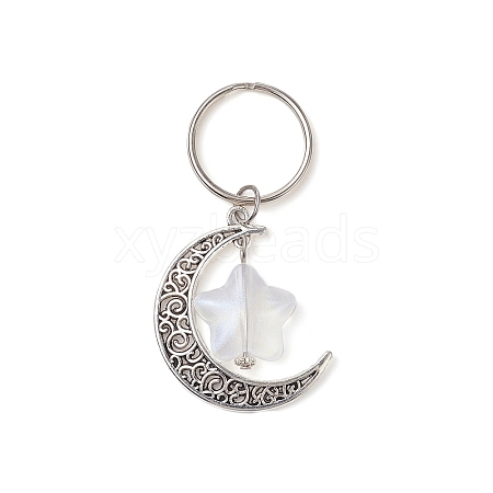 Moon and Star Tibetan Style Alloy & Acrylic Pendant Keychain KEYC-JKC00487-1