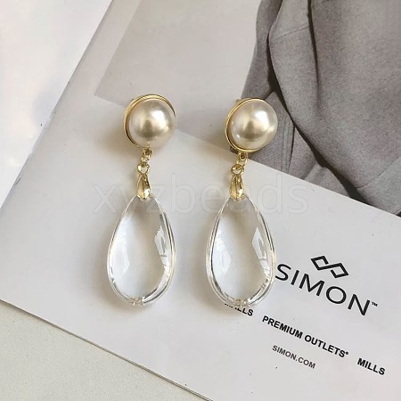 Brass & Imitation Pearl Round Stud Earrings WG00083-01-1
