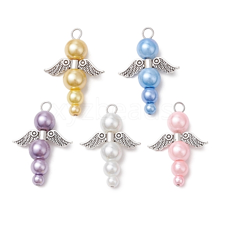 Pearlized Glass Pearl Bead Pendants PALLOY-JF03204-01-1