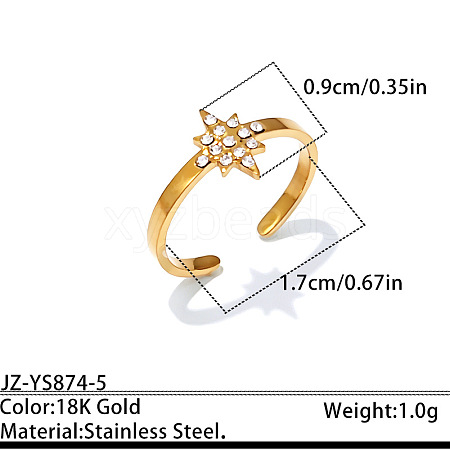 Ocean 304 Stainless Steel Rhinestone Cuff Open Rings WGF30C4-05-1
