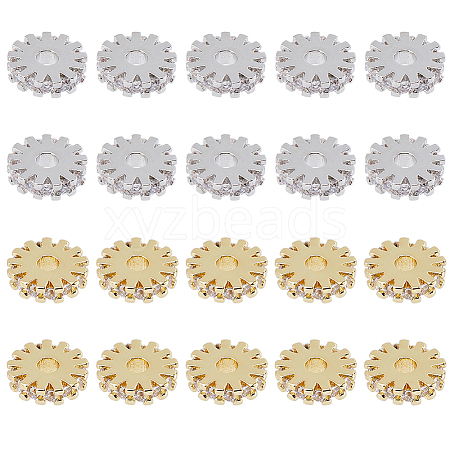 DICOSMETIC 20Pcs 2 Colors Brass Micro Pave Cubic Zirconia Bead Spacers ZIRC-DC0001-17-1