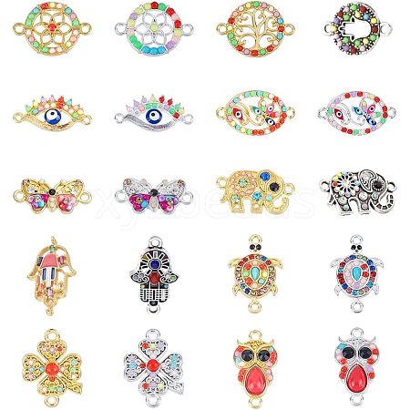 Evil Eye Theme Alloy Rhinestone Links Connectors ALRI-NB0001-07-1