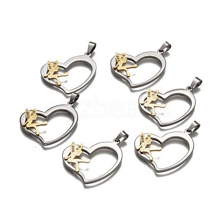 Heart with Fairy 304 Stainless Steel Grade A Rhinestone Pendants STAS-O065-12-1