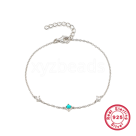 Simple S925 Sterling Silver with Synthesis Turquoise Link Bracelets for Women MP8538-2-1