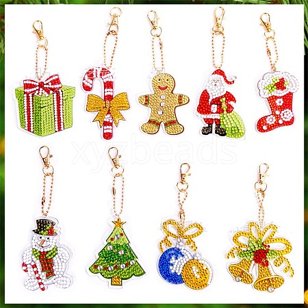 Christmas Theme DIY Diamond Painting Keychain Kit DRAW-PW0007-07J-1