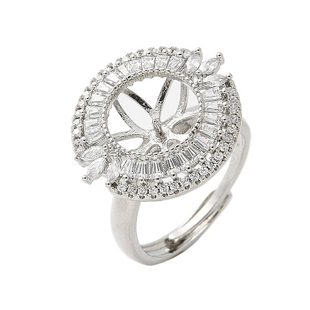 Flat Round Brass Micro Pave Cubic Zirconia Adjustable Ring Settings LS-KK-K297-06P-1