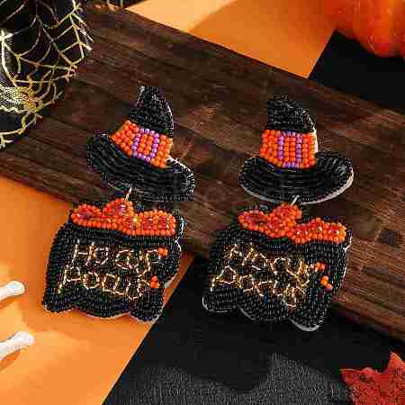 Halloween Style Witch Hat Glass Bead Handmade Stud Earrings for Women KL8246-1