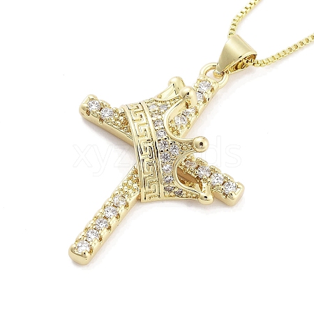 Brass Micro Pave Clear Cubic Zirconia Pendant Necklaces NJEW-B101-07G-01-1