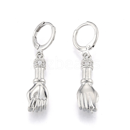 Brass Hand Palm Dangle Leverback Earrings for Women EJEW-N012-106P-1