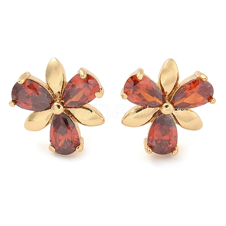 Rack Plating Flower Brass Cubic Zirconia Stud Earrings EJEW-M090-13G-02-1