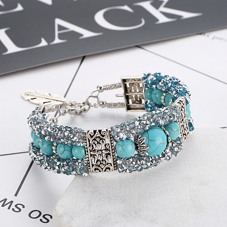 Synthetic Turquoise Round Beaded Bangles WG537C6-01-1