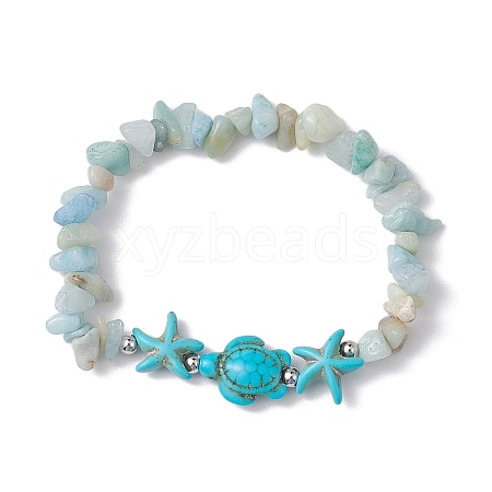 Natural Amazonite & Synthetic Turquoise Beaded Stretch Bracelets for Women BJEW-JB10750-01-1