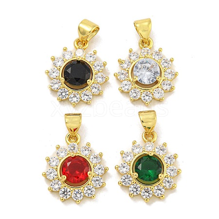 Flower Rack Plating Brass Micro Pave Cubic Zirconia Pendants KK-G513-92G-1