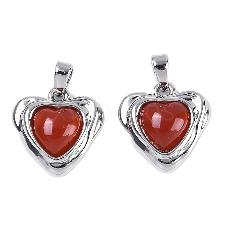 Brass Pave Natural Carnelian(Dyed & Heated) Heart Charms KK-U043-51P-04-1