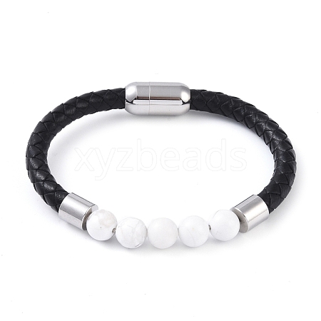 Round Natural Howlite Bead Bracelets BJEW-A009-08P-02-1