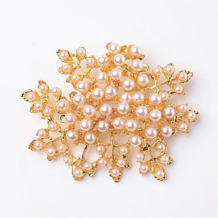Flower Eco-Friendly Alloy Acrylic Pearl Safety Brooches JEWB-I009-02C-1