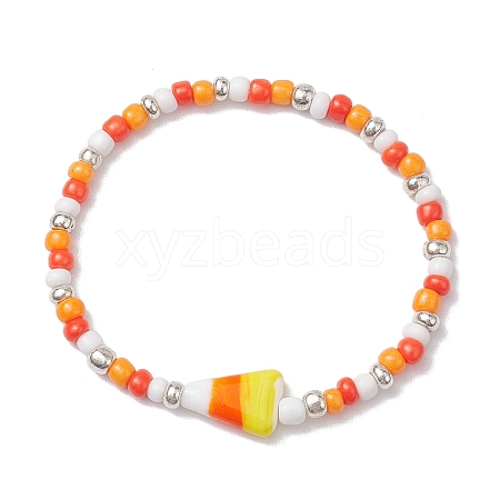 Halloween Candy Corn Acrylic & Glass Seed Beaded Stretch Bracelets Women BJEW-JB10525-03-1