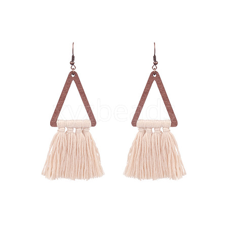 Wood and Cotton Dangle Earrings WG53E25-04-1