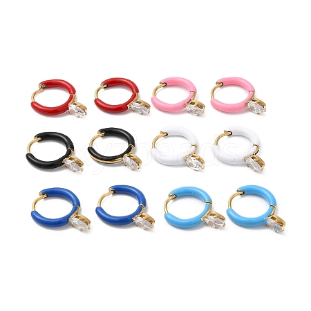Glass Teardrop Dangle Hoop Earrings with Enamel EJEW-Q704-04G-1