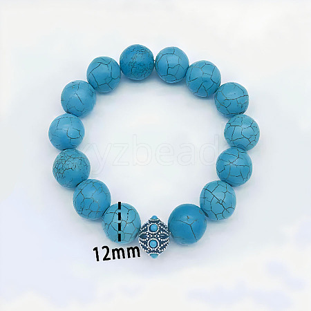 Natural Turquoise Round Beaded Stretch Bracelet XU8042-2-1