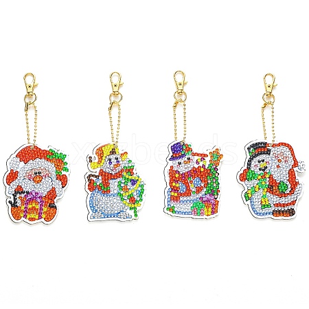 Christmas Theme DIY Diamond Painting Keychain Kit DRAW-PW0007-03G-1