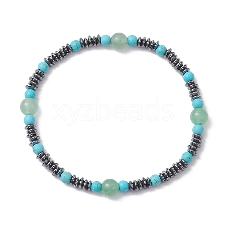 Natural Green Aventurine & Synthetic Turquoise & Non-magnetic Synthetic Hematite Beaded Stretch Bracelets BJEW-JB10827-1