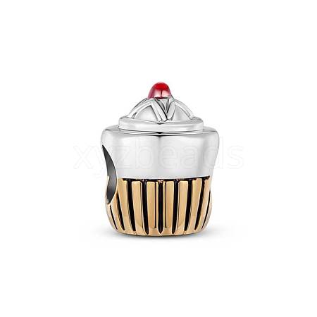 TINYSAND Rhodium Plated 925 Sterling Silver Birthdays Cupcake Charm European Beads TS-C-002-1