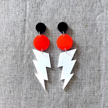 Flat Round with Lightning Bolt Acrylic Dangle Stud Earrings FS-WG93F7F-02-1