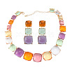 Alloy & Resin Square Link Chain Necklace & Stud Dangle Earrings FS-WG08E56-01-2