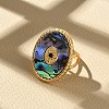 Oval 304 Stainless Steel & Paua Shell & Rhinestone Cuff Rings for Women RJEW-G346-06G-01-1