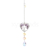 Wire Wrapped Natural Amethyst Heart with Tree of Life Pendant Decorations HJEW-K046-02P-05-2