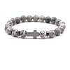 8MM Round Natural Map Stone Beaded Stretch Bracelets with Synthetic Non-magnetic Hematite Cross FA1012-12-1