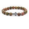 8MM Round Natural Unakite Beaded Stretch Bracelets with Synthetic Non-magnetic Hematite Cross FA1012-14-1