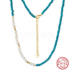 Faceted Round Natural Turquoise & Shell Pearl Beaded Necklaces NJEW-L125-005G-01-1