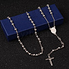 Tarnish Resistant 201 Stainless Steel Rosary Bead Necklaces NJEW-L427-22P-1