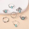 7Pcs Synthetic Turquoise Finger Rings Sets PW-WG28D17-01-3