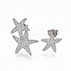 Brass Micro Pave Clear Cubic Zirconia Stud Earrings EJEW-R144-006P-NF-1