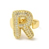 Letter Brass Micro Pave Clear Cubic Zirconia Open Cuff Ring for Women RJEW-N046-03R-G-2