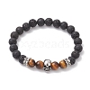 Natural Lava Rock & Tiger Eye  Round Beads Stretch Bracelets BJEW-TA00680-2