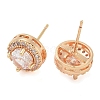 Rack Plating Flat Round Brass Clear Cubic Zirconia Stud Earrings EJEW-M090-19G-03-2