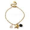 Natural Obsidian & Fresheater Pearl & Starfish Charm Bracelets BJEW-K237-06G-01-1