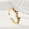 Flower Brass Glass Cuff
 Rings for Women RJEW-S400-01G-1