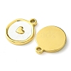Ion Plating(IP) 304 Stainless Steel Pave Shell Flat Round Charms with Heart FIND-Z028-06G-2